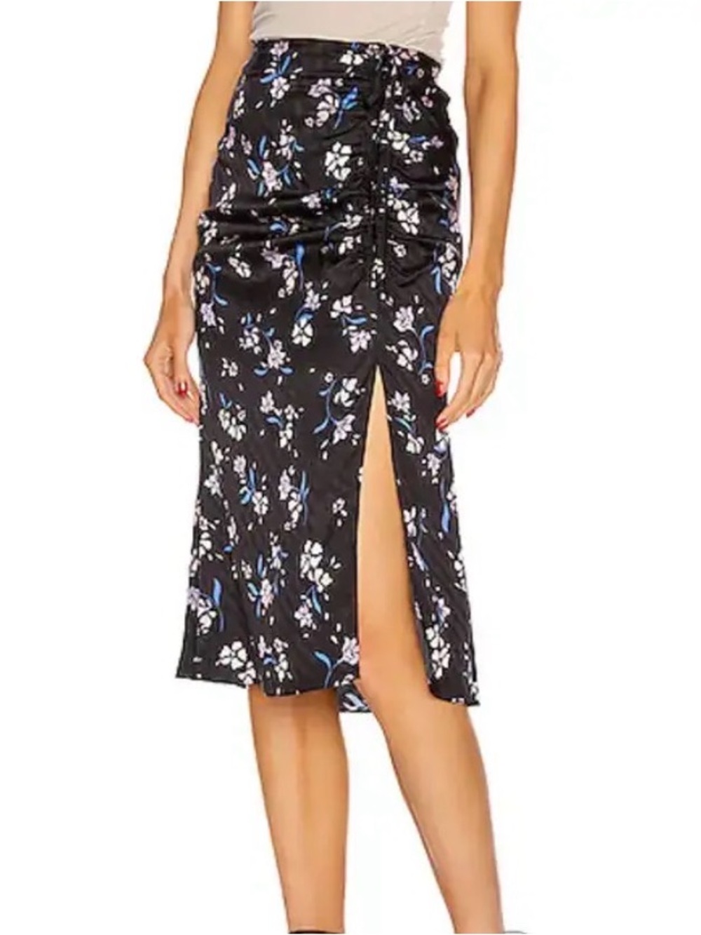 Veronica Beard Vanity Midi Skirt Black Floral Silk Front Slit Designer Sz 8